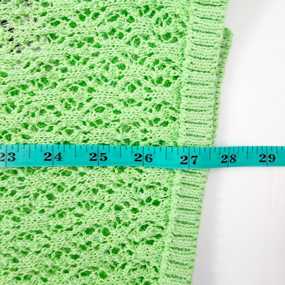Zara Knit Pointelle Knit Oversized Polo Women L-XL Green Crochet Short Sleeve - Picture 5 of 5